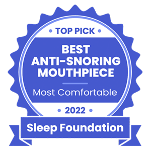 Award graphic for most comfortable mouthpiece recognition from Sleep Foundation