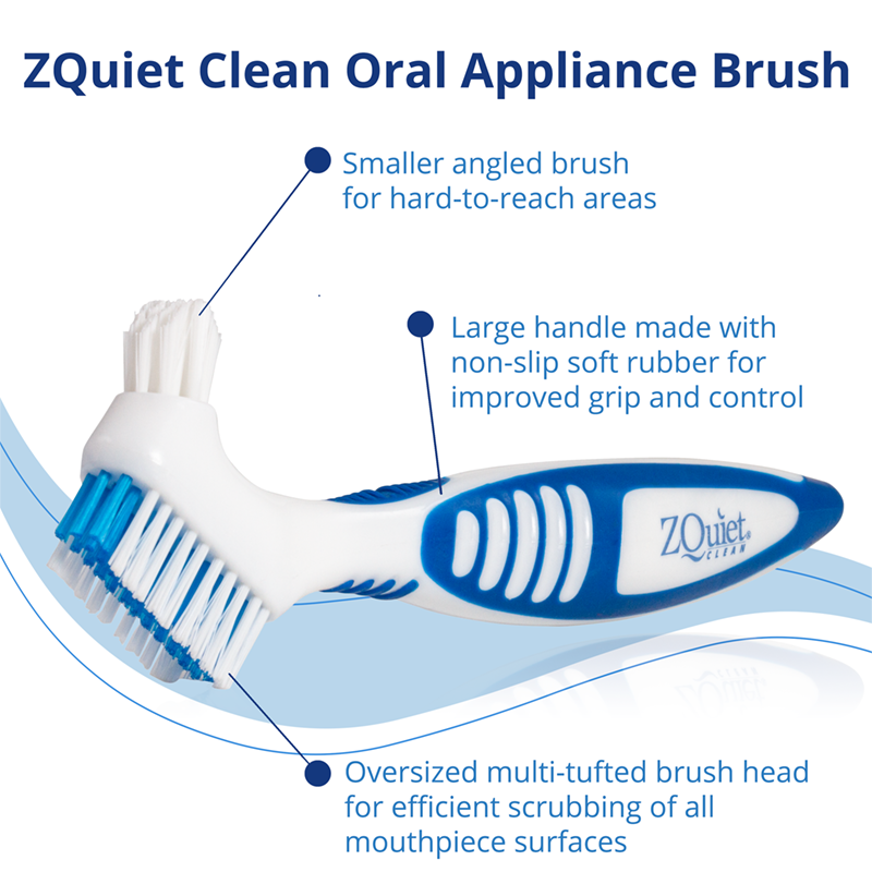 close up of ZQuiet appliance brush with several feature call-outs and descriptions