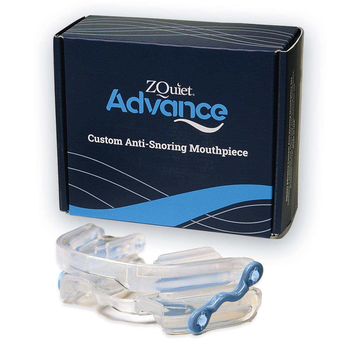 View of the ZQuiet Advance mouthpiece shown with its packaging.