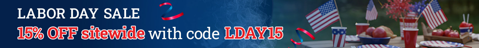 Labor Day Sale banner 15% off with code LDAY15