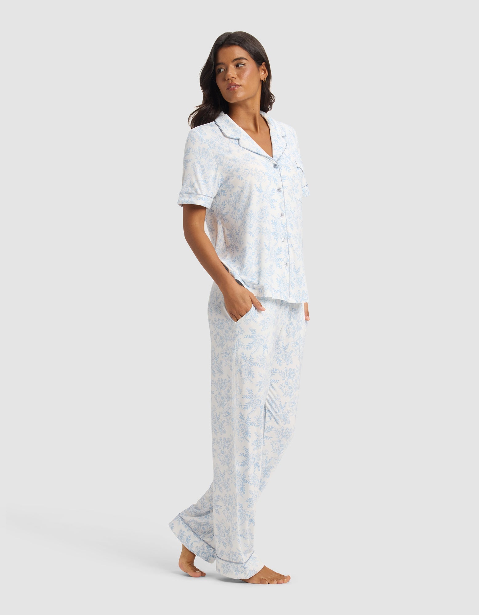 Women's Bamboo Stretch-Knit Short Sleeve & Pant Pajama Set