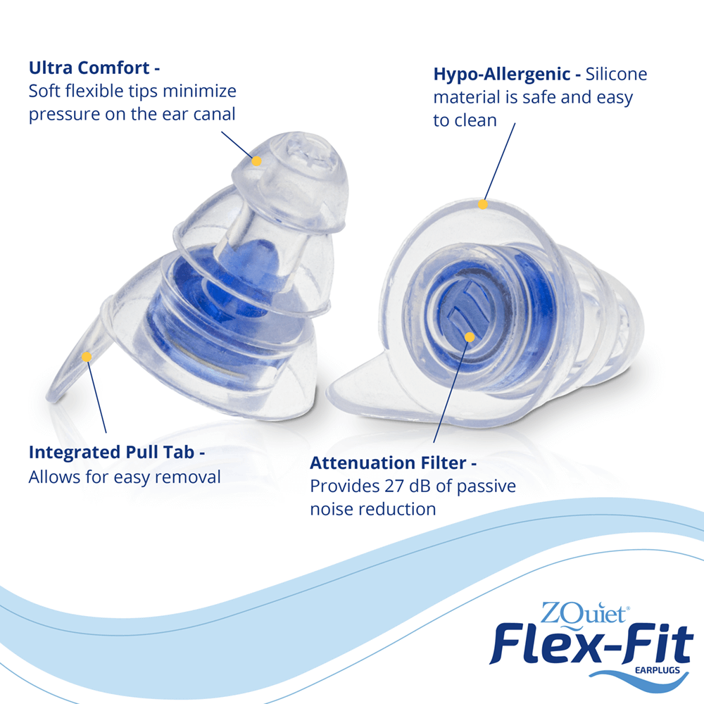 Flex Fit Earplugs with Noise Reduction Technology ZQuiet